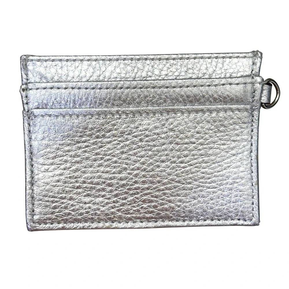 Aimee Kestenberg Silver Metallic Pebbled Leather Card Holder Wallet D-Ring